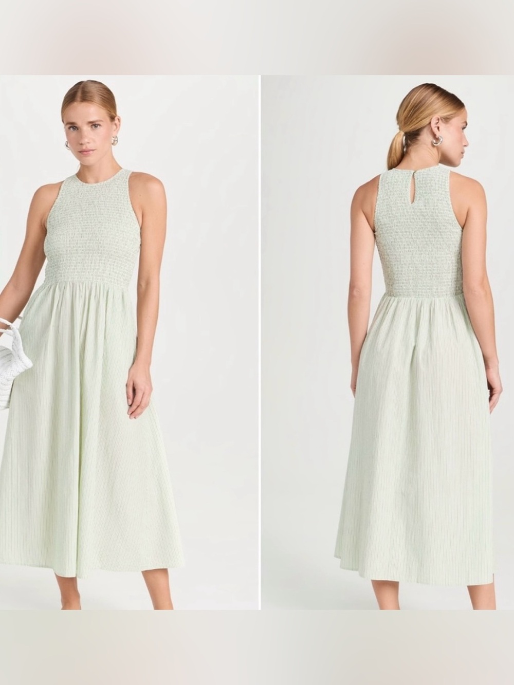 Madewell Selena Smocked Sleeveless Midi Dress in Pistachio Stripe